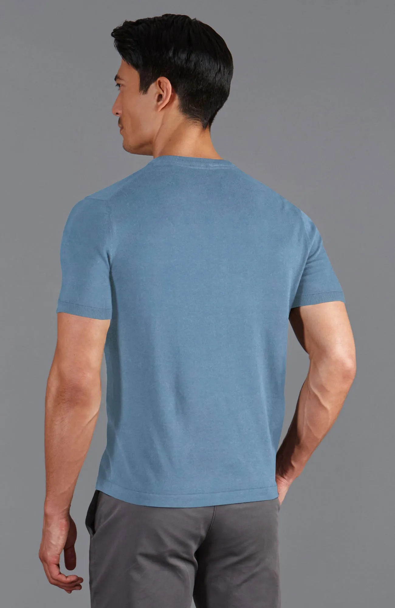 Mens Ultra Fine Cotton High V Neck Knitted T-Shirt