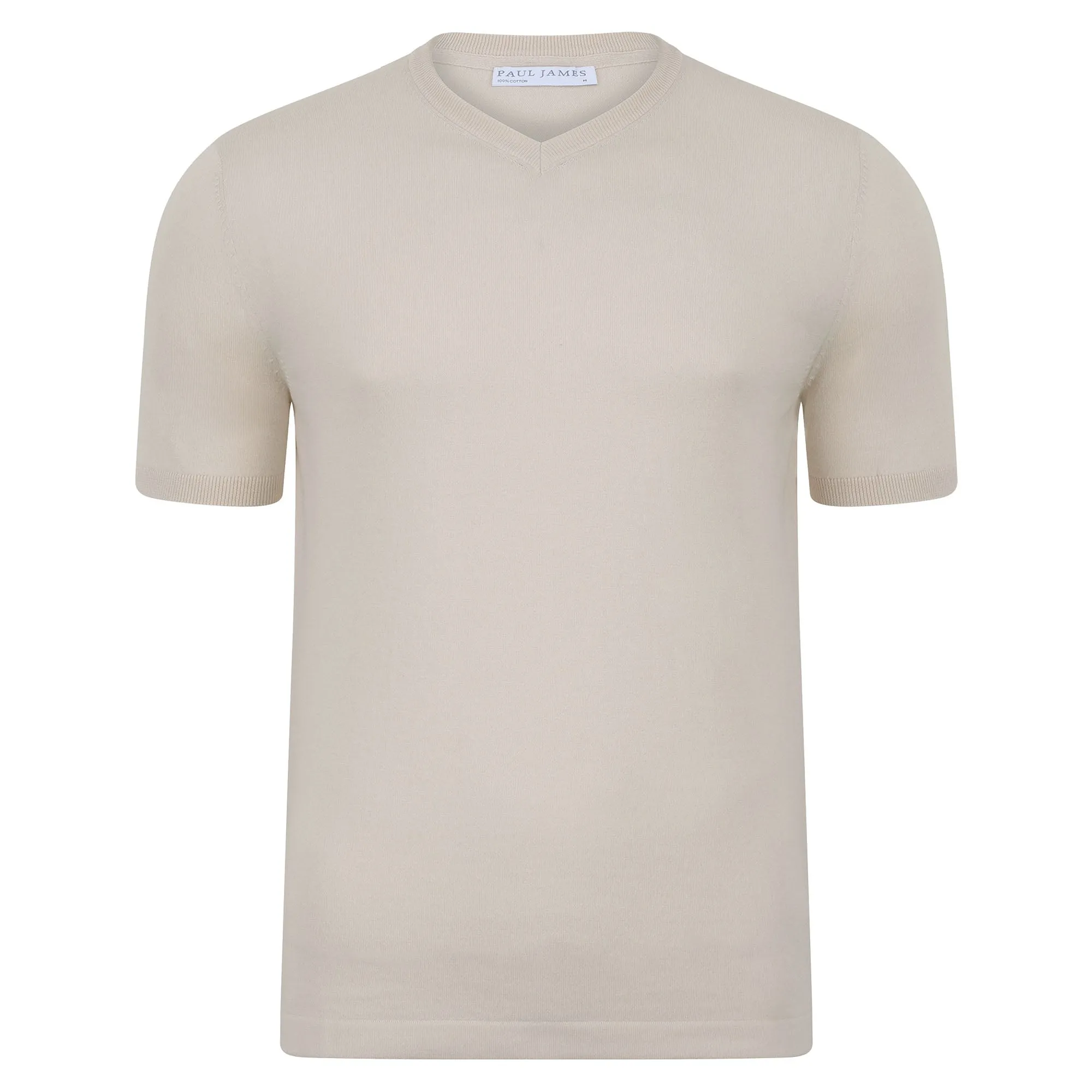 Mens Ultra Fine Cotton High V Neck Knitted T-Shirt