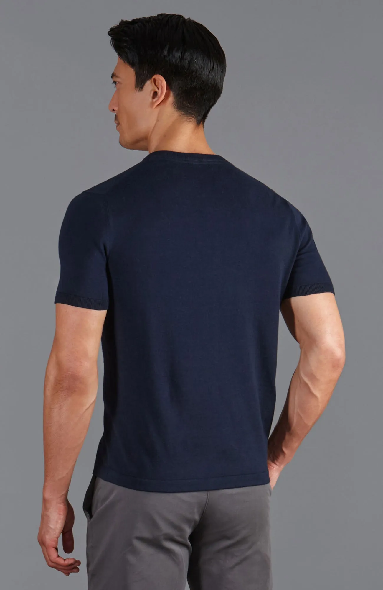 Mens Ultra Fine Cotton High V Neck Knitted T-Shirt