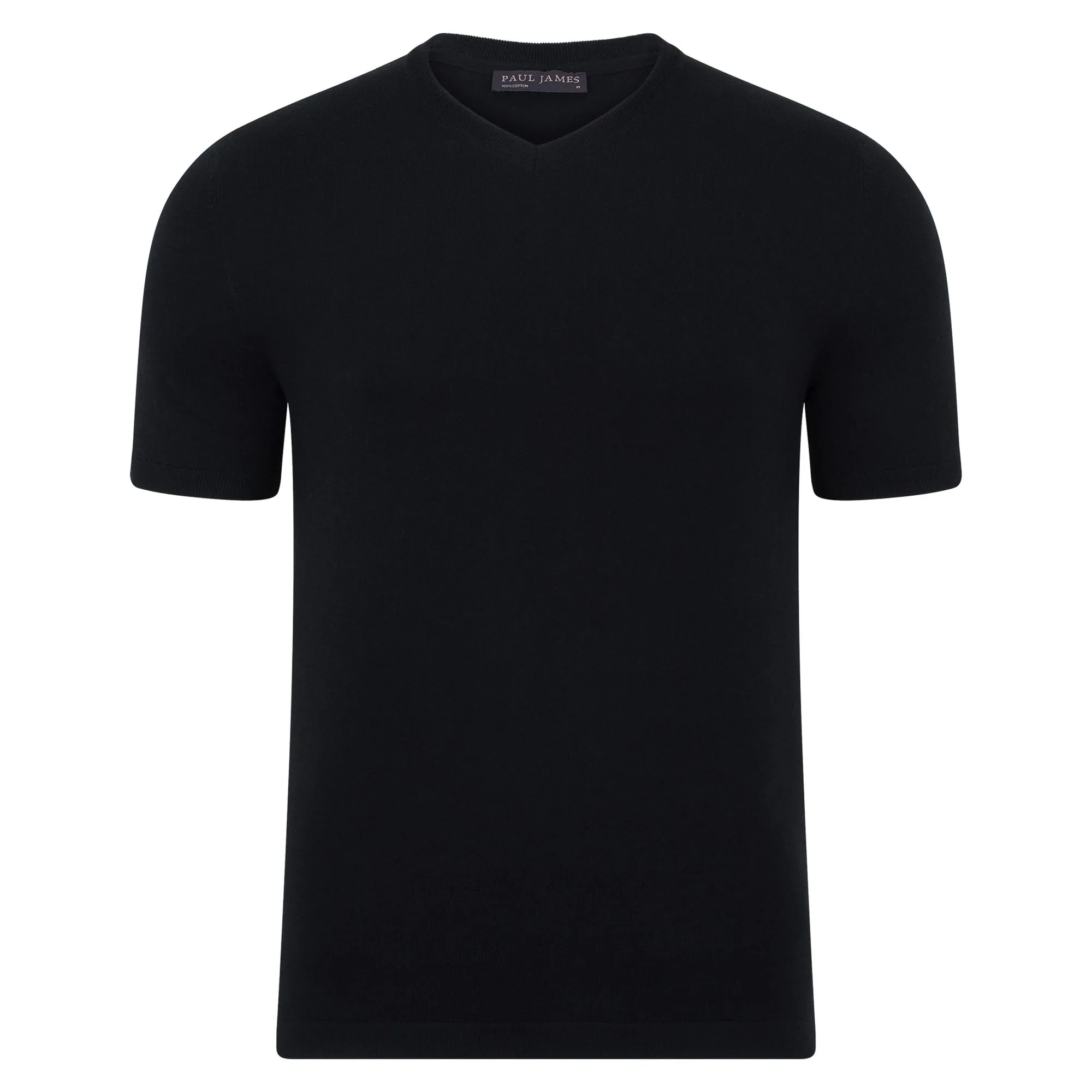 Mens Ultra Fine Cotton High V Neck Knitted T-Shirt