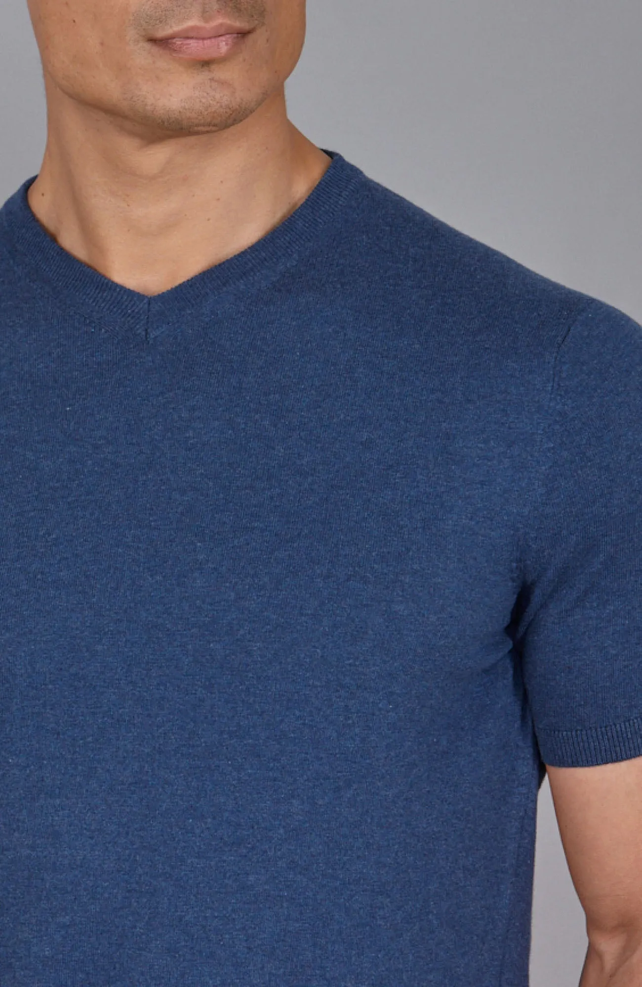 Mens Ultra Fine Cotton High V Neck Knitted T-Shirt