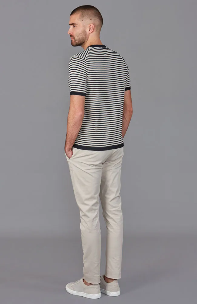 Mens Ultra Fine Cotton Knitted Narrow Breton Stripe T-Shirt