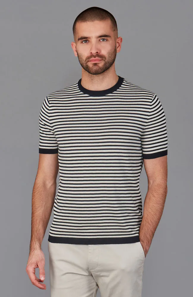 Mens Ultra Fine Cotton Knitted Narrow Breton Stripe T-Shirt