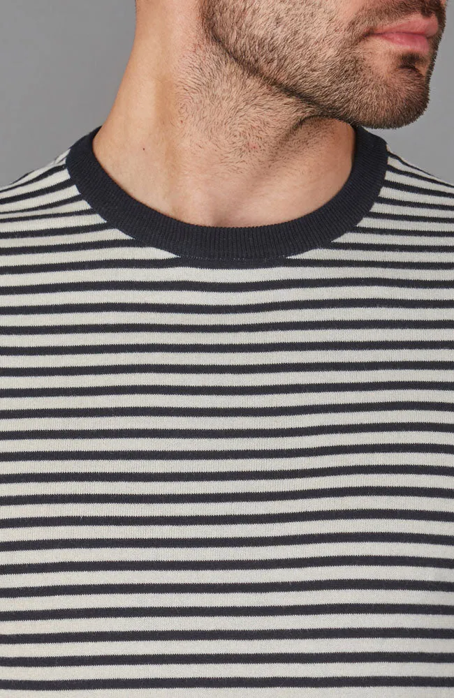 Mens Ultra Fine Cotton Knitted Narrow Breton Stripe T-Shirt