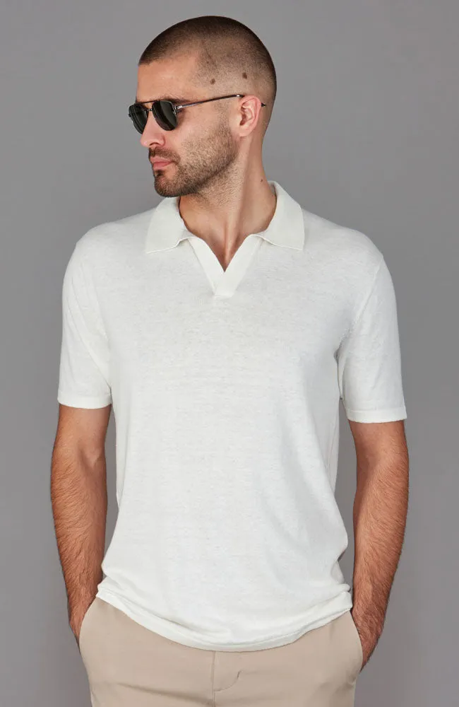 Mens Ultra Fine Cotton Linen Buttonless Polo Shirt