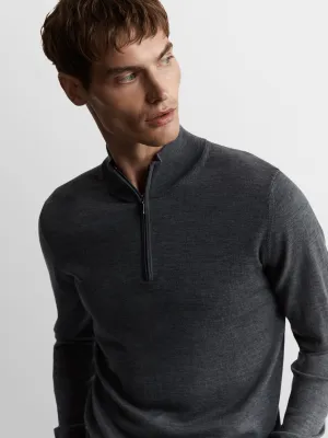 Merino Wool Quarter-Zip Jumper - Charcoal