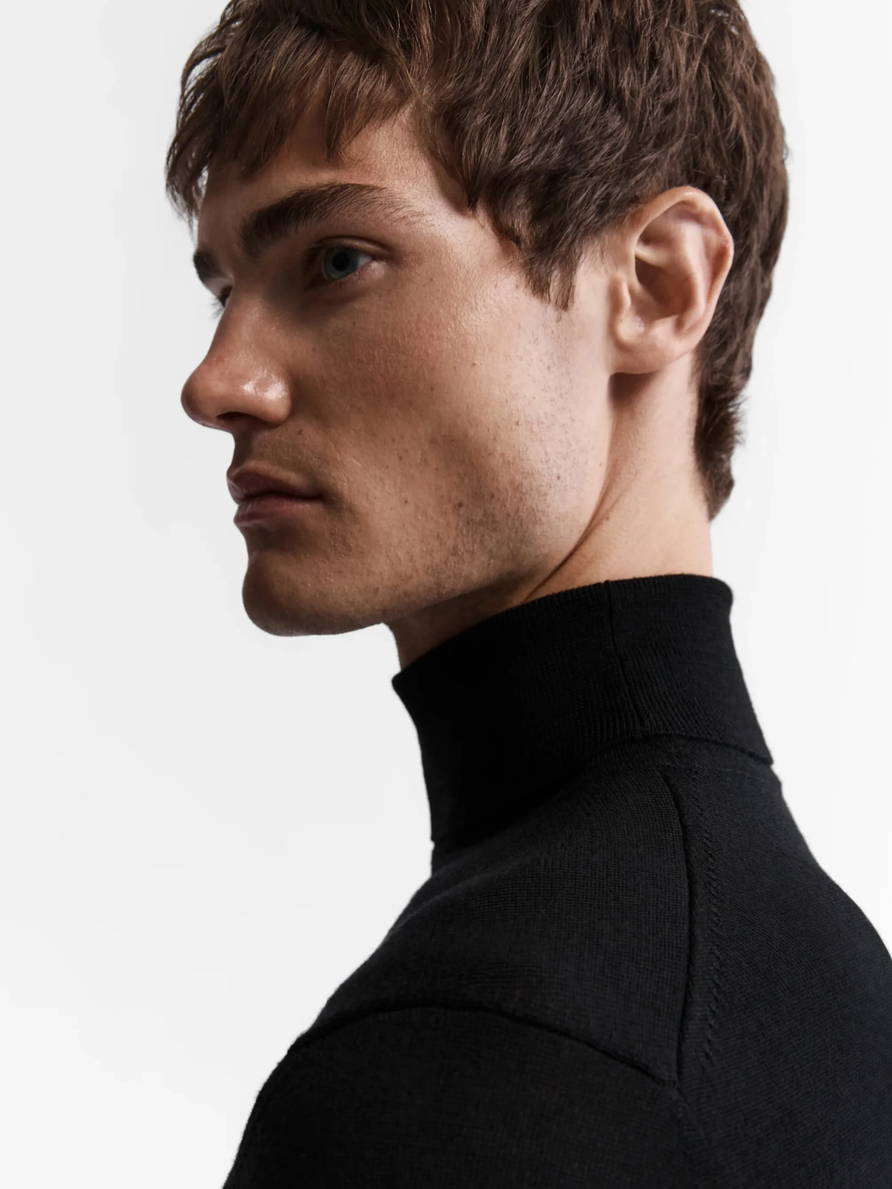 Merino Wool Roll Neck Jumper - Black