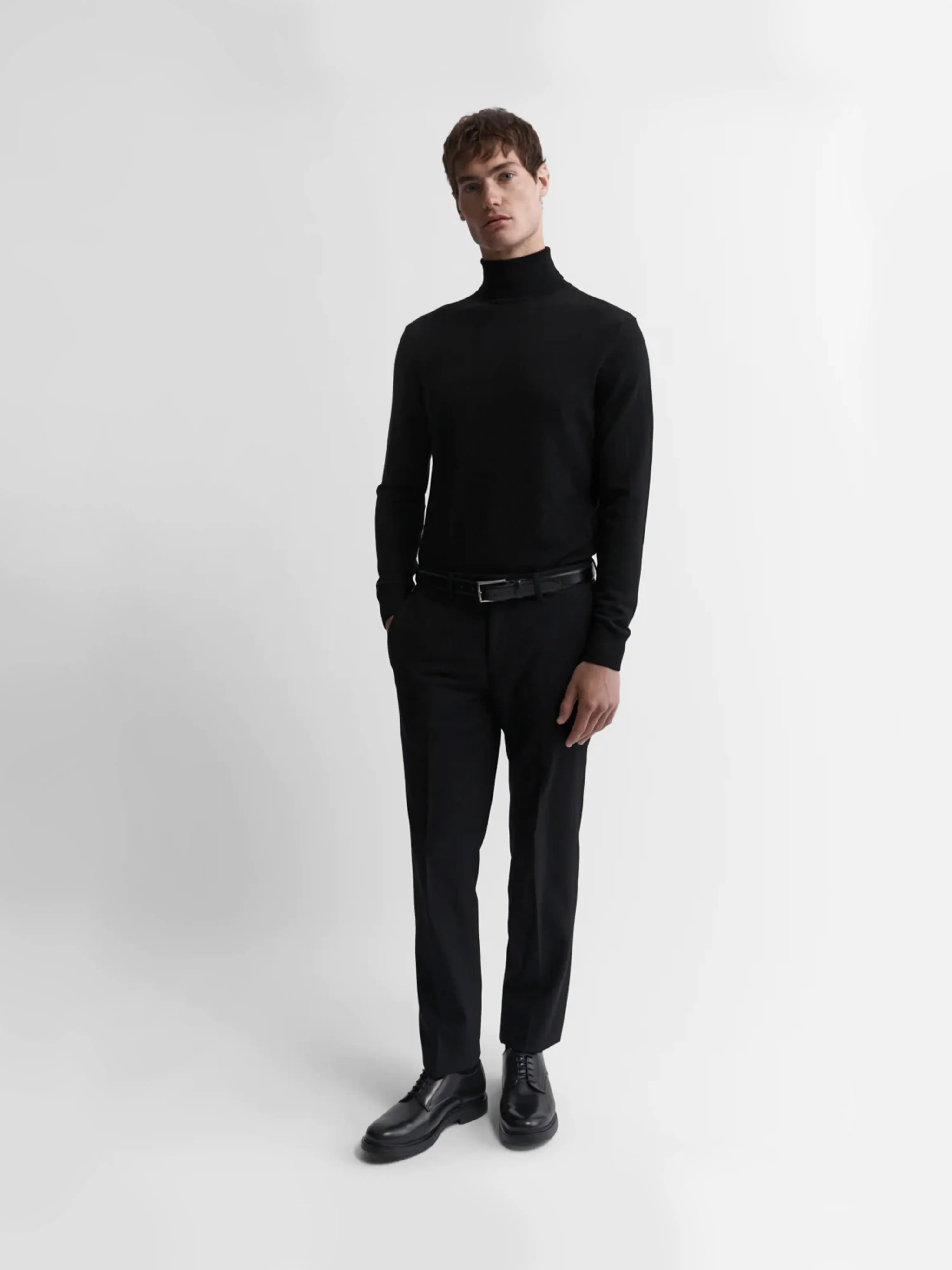 Merino Wool Roll Neck Jumper - Black