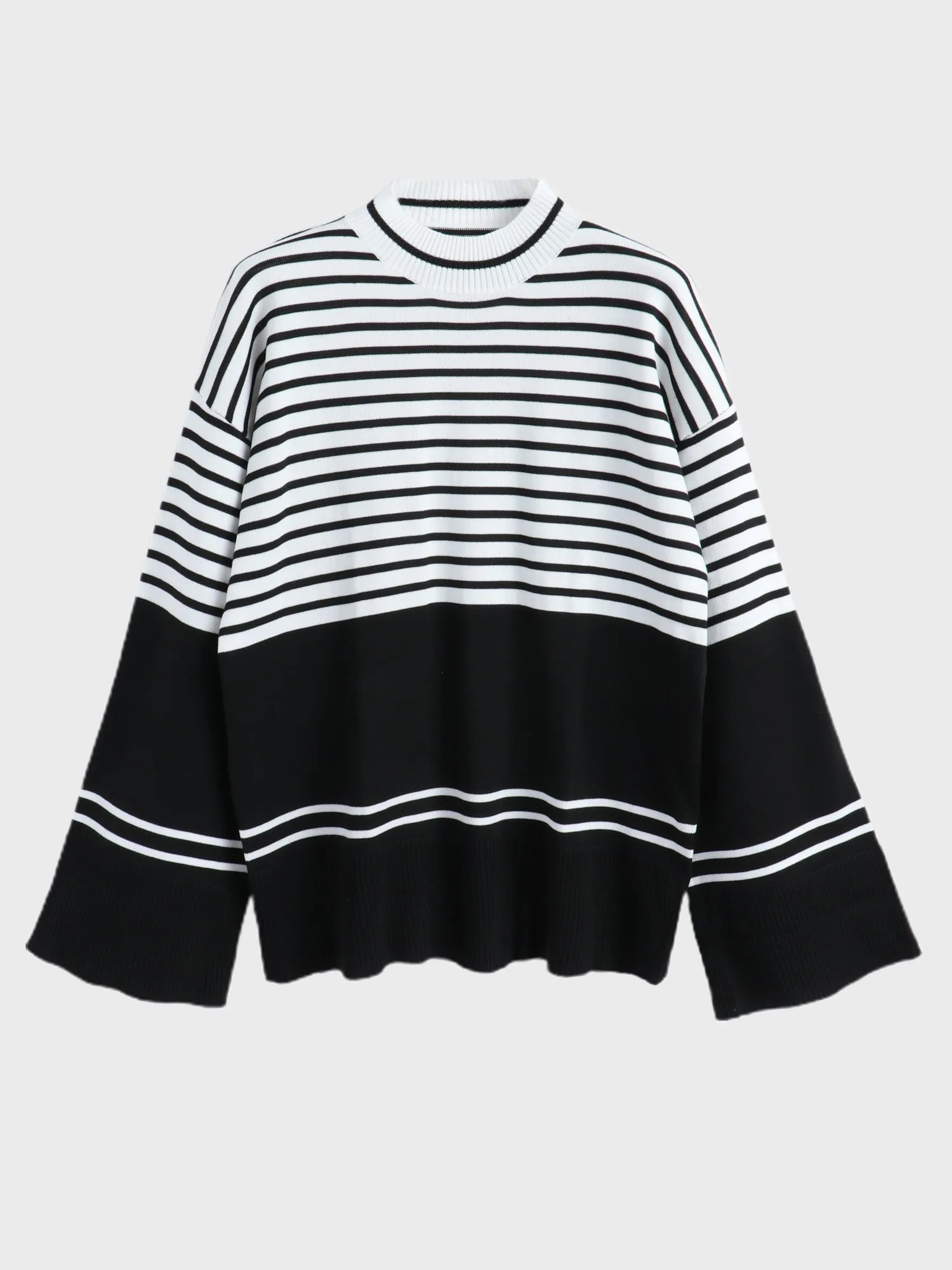 Midsize Loose Turtleneck Striped Knitted Sweater