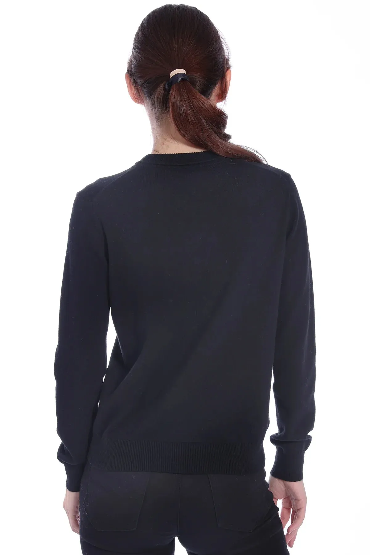 Minnie Rose Cashmere Rose Intarsia Crew with Embroidery