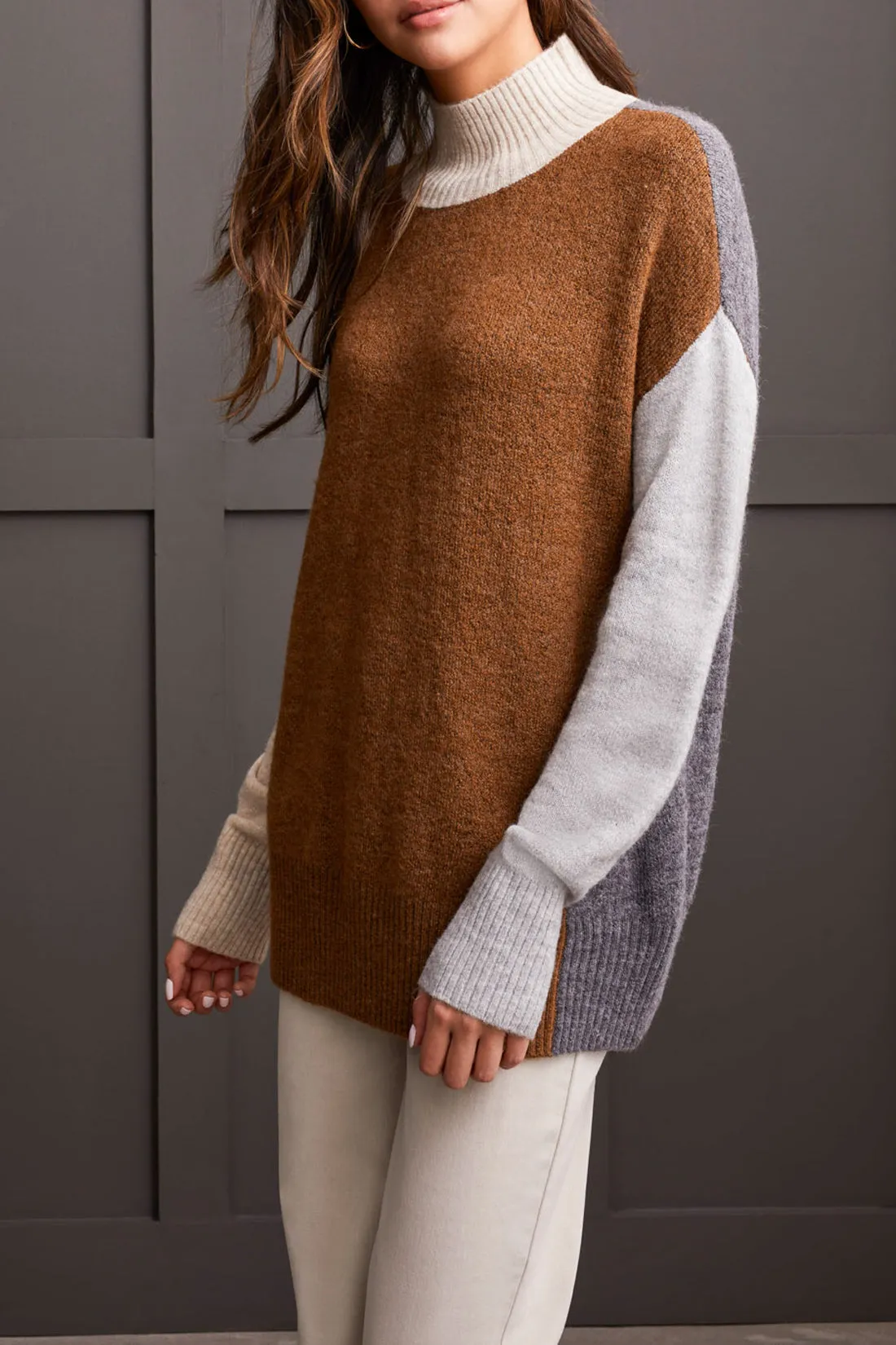 Mock Neck Colour Block Sweater