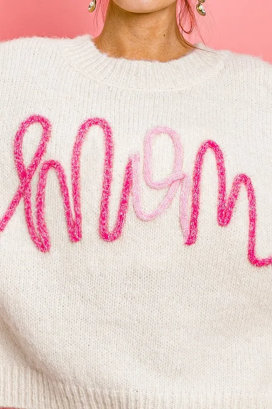 'MOM' SS PUFF SLEEVE SWEATER