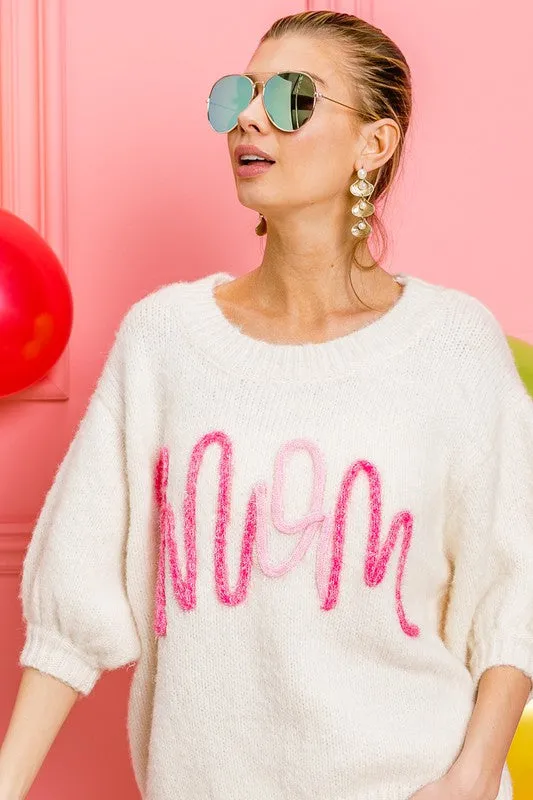 'MOM' SS PUFF SLEEVE SWEATER