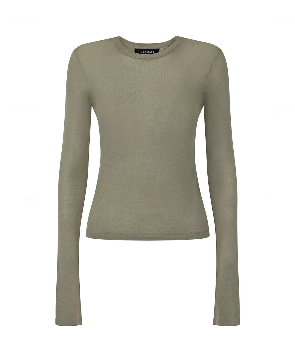 Nagnata Sheer Essentials Long Sleeve Top - Taupe