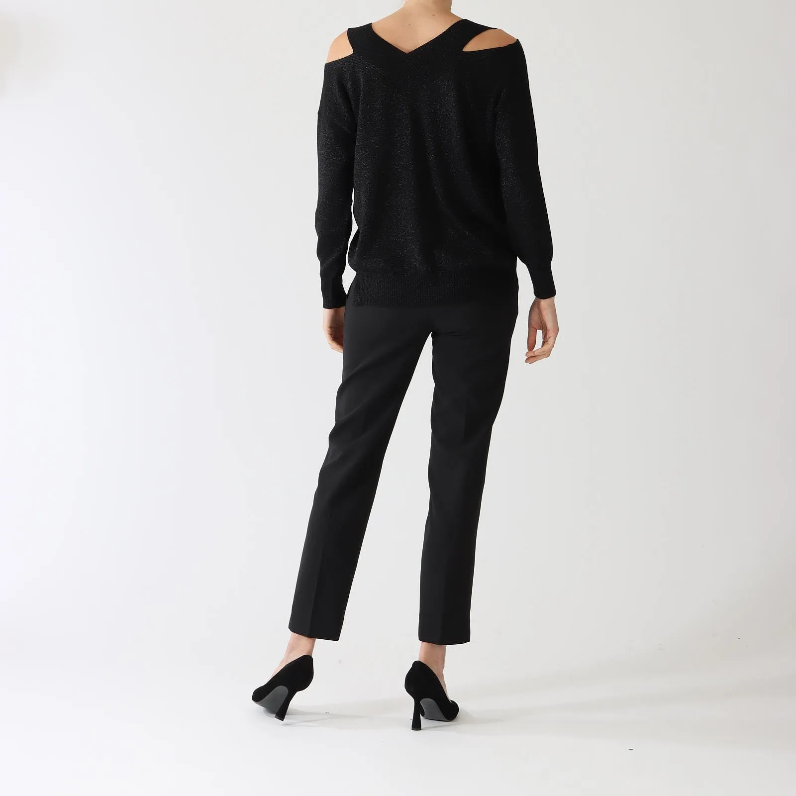 Nero Lurex Open Shoulder Sweater