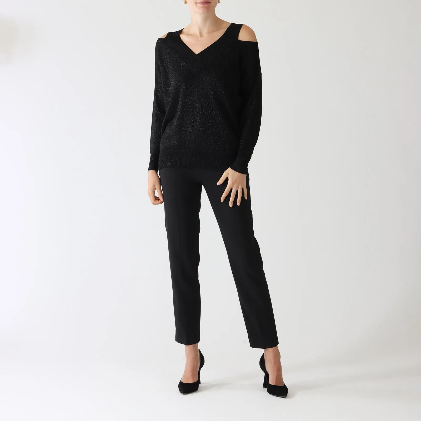 Nero Lurex Open Shoulder Sweater