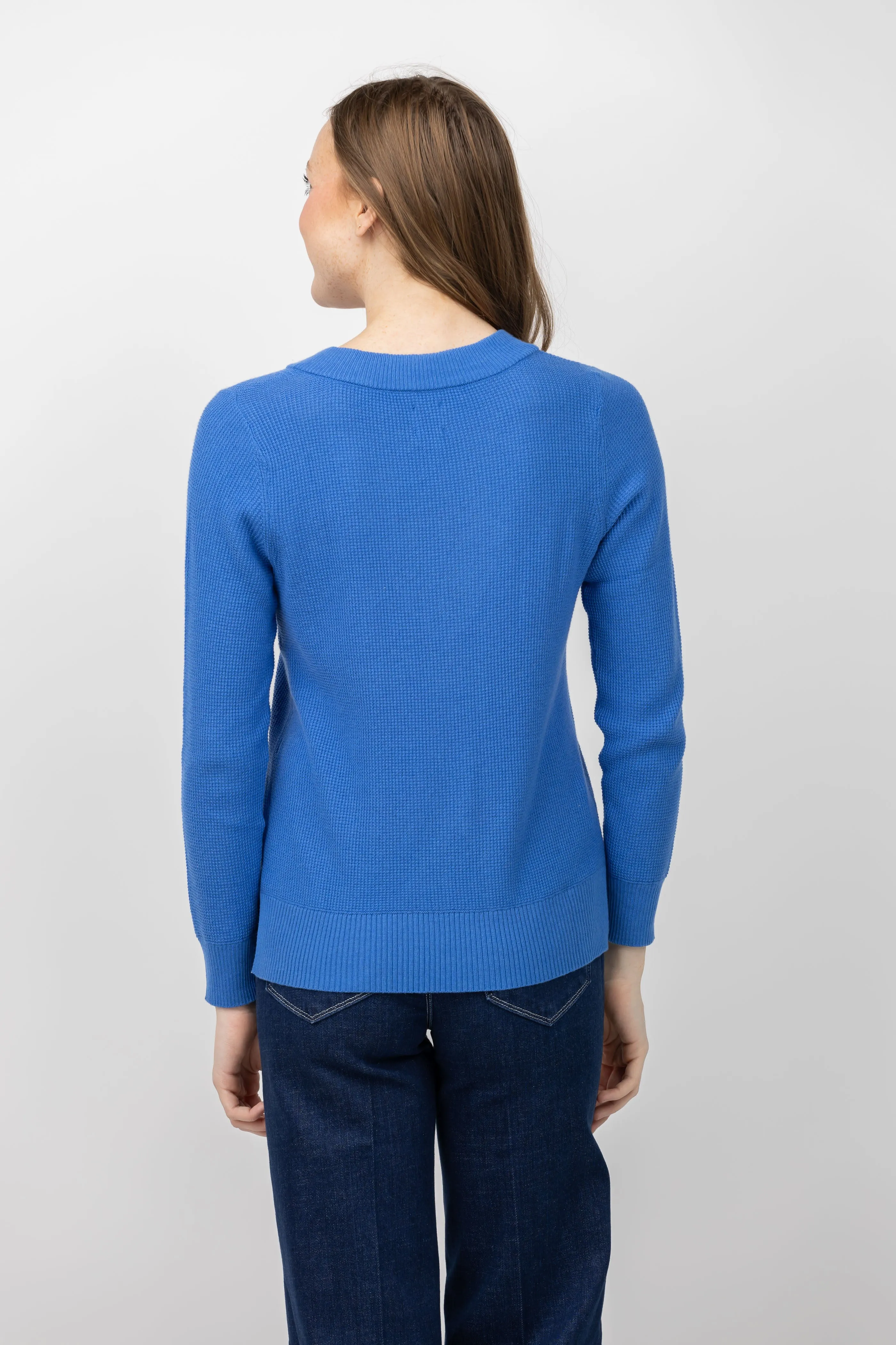 Nic   Zoe Waffle V-Neck Sweater in Sapphire