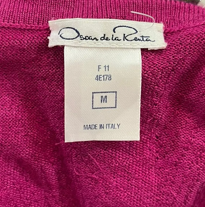 Oscar De La Renta Magenta Cashmere Sweater w/Abstract Ruffle Collar