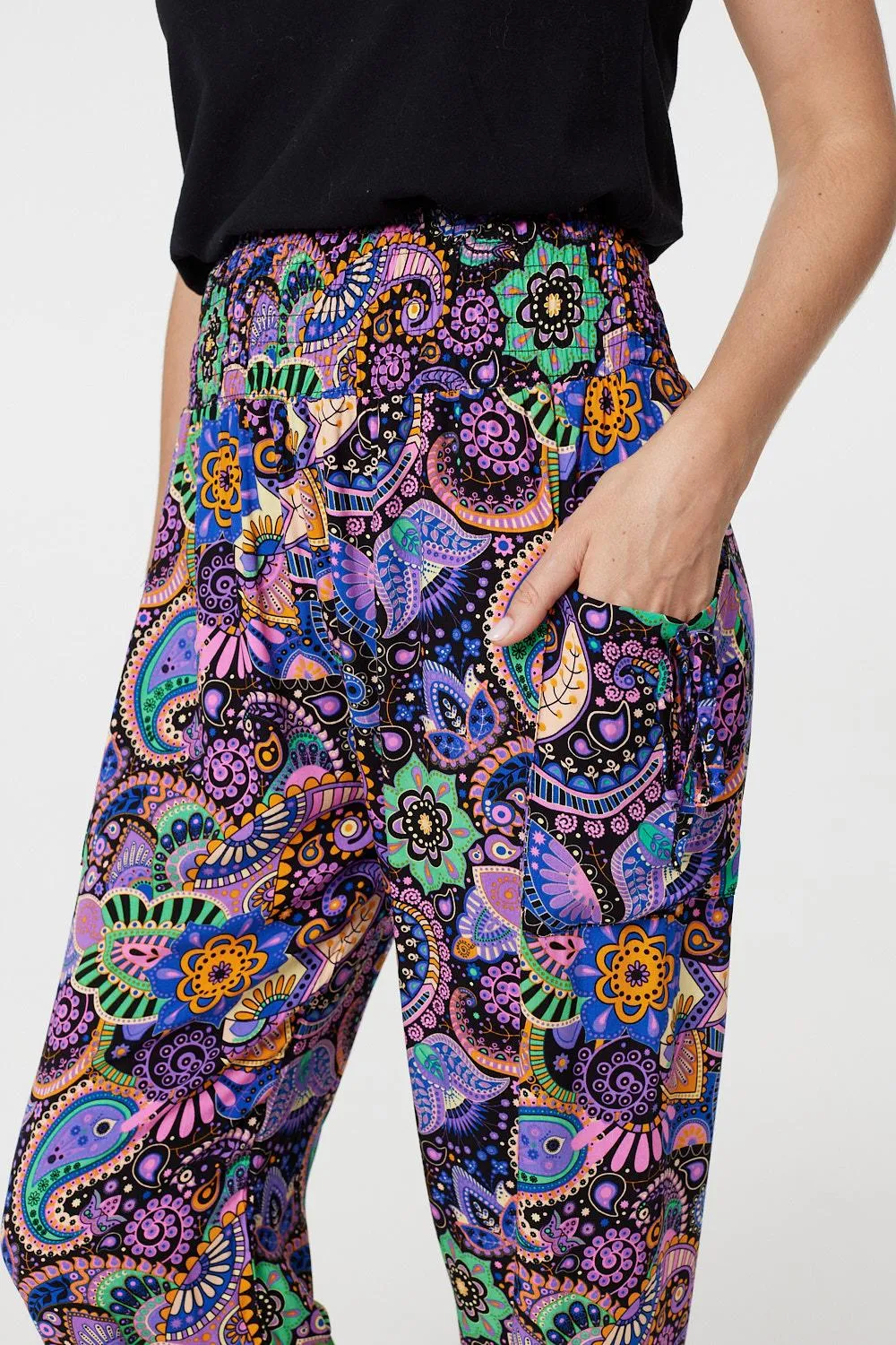 Paisley Tassel Pocket Harem Pants