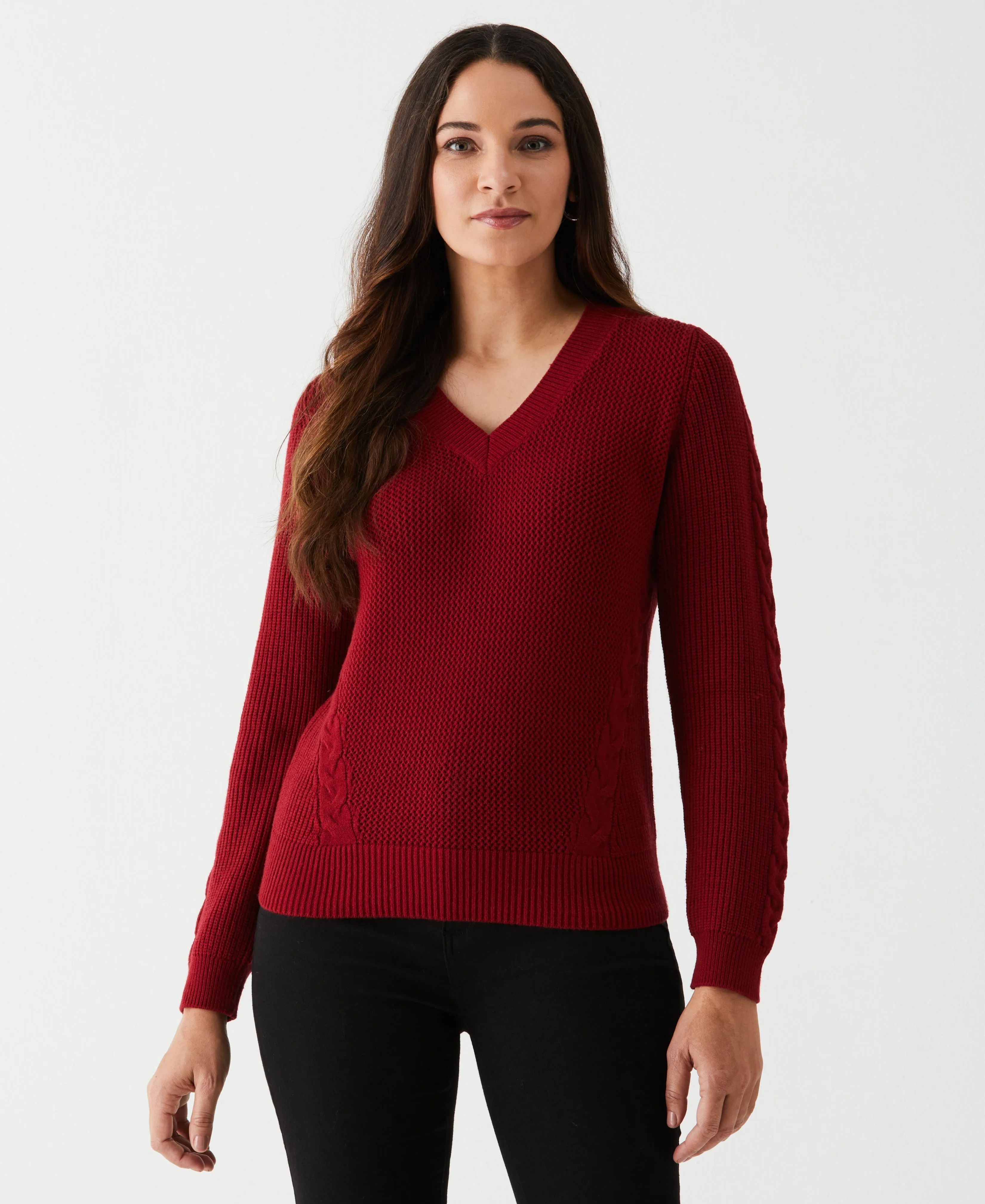 Petite Cable Knit V-Neck Sweater