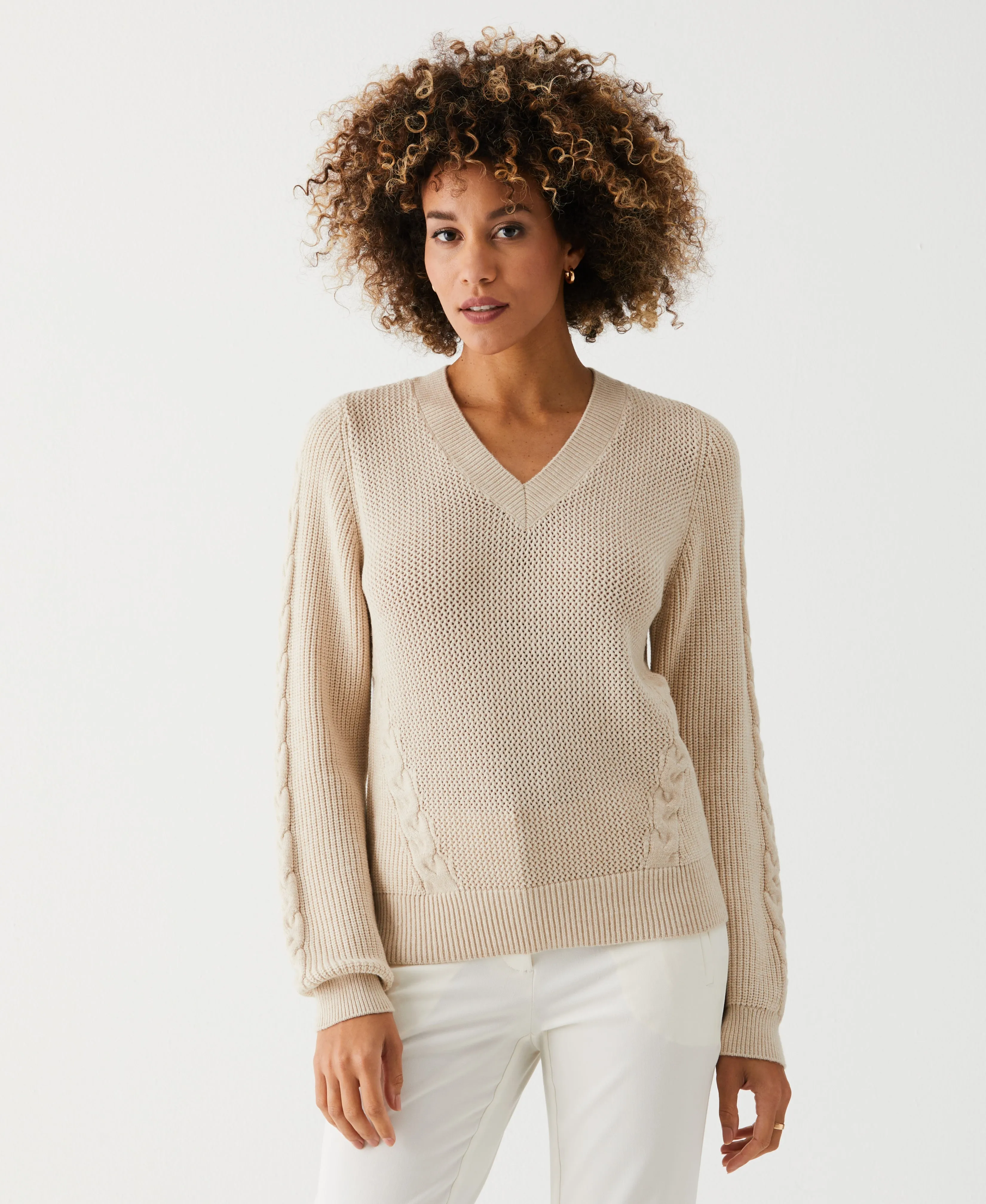 Petite Cable Knit V-Neck Sweater