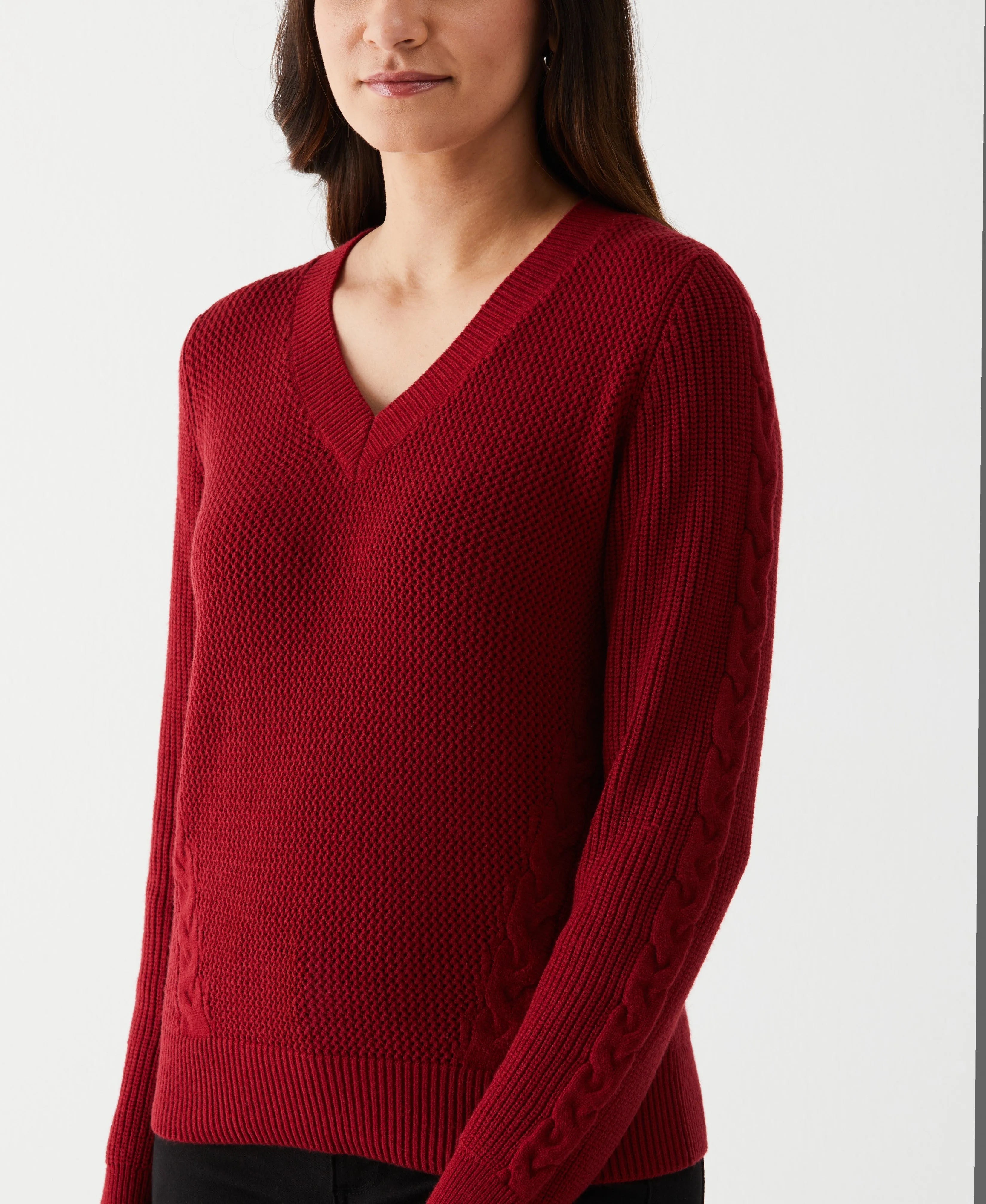 Petite Cable Knit V-Neck Sweater