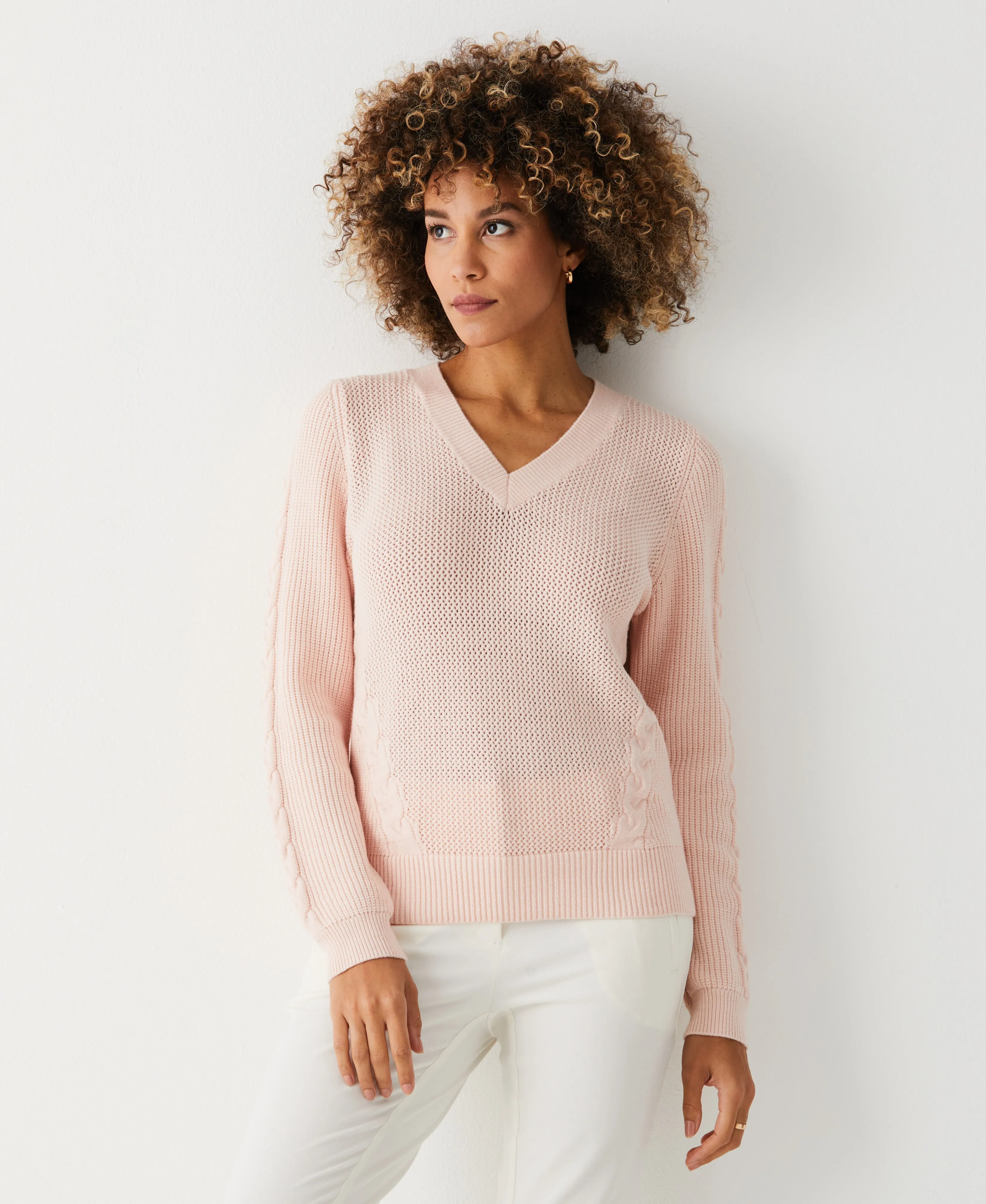 Petite Cable Knit V-Neck Sweater