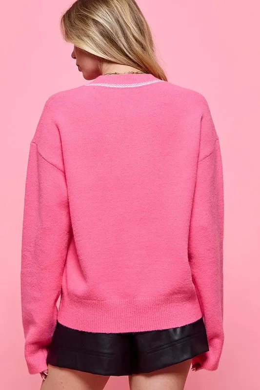 Pink Varsity Sweater With Heart