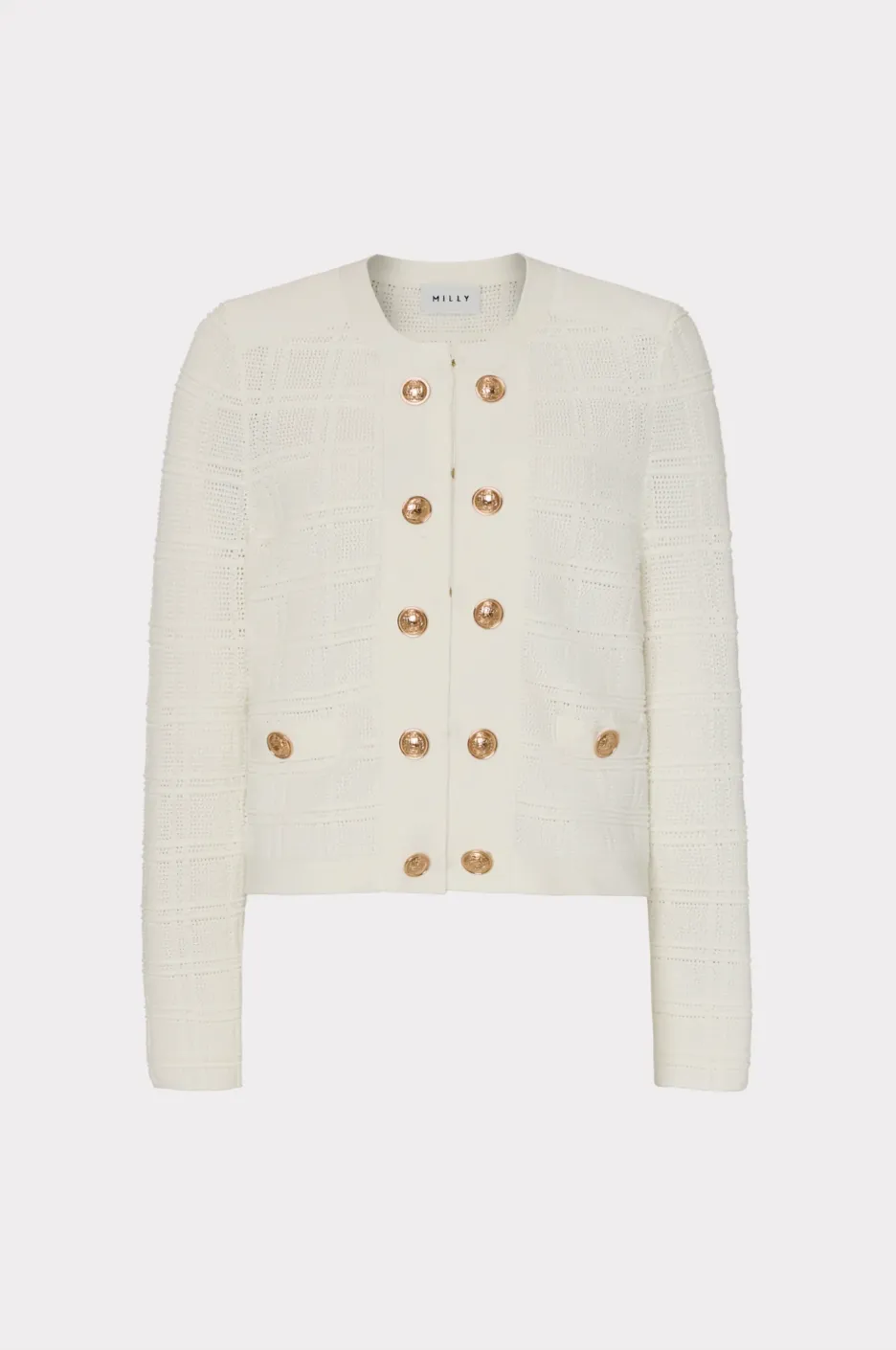 Pointelle Textured Knit Jacket - Ecru