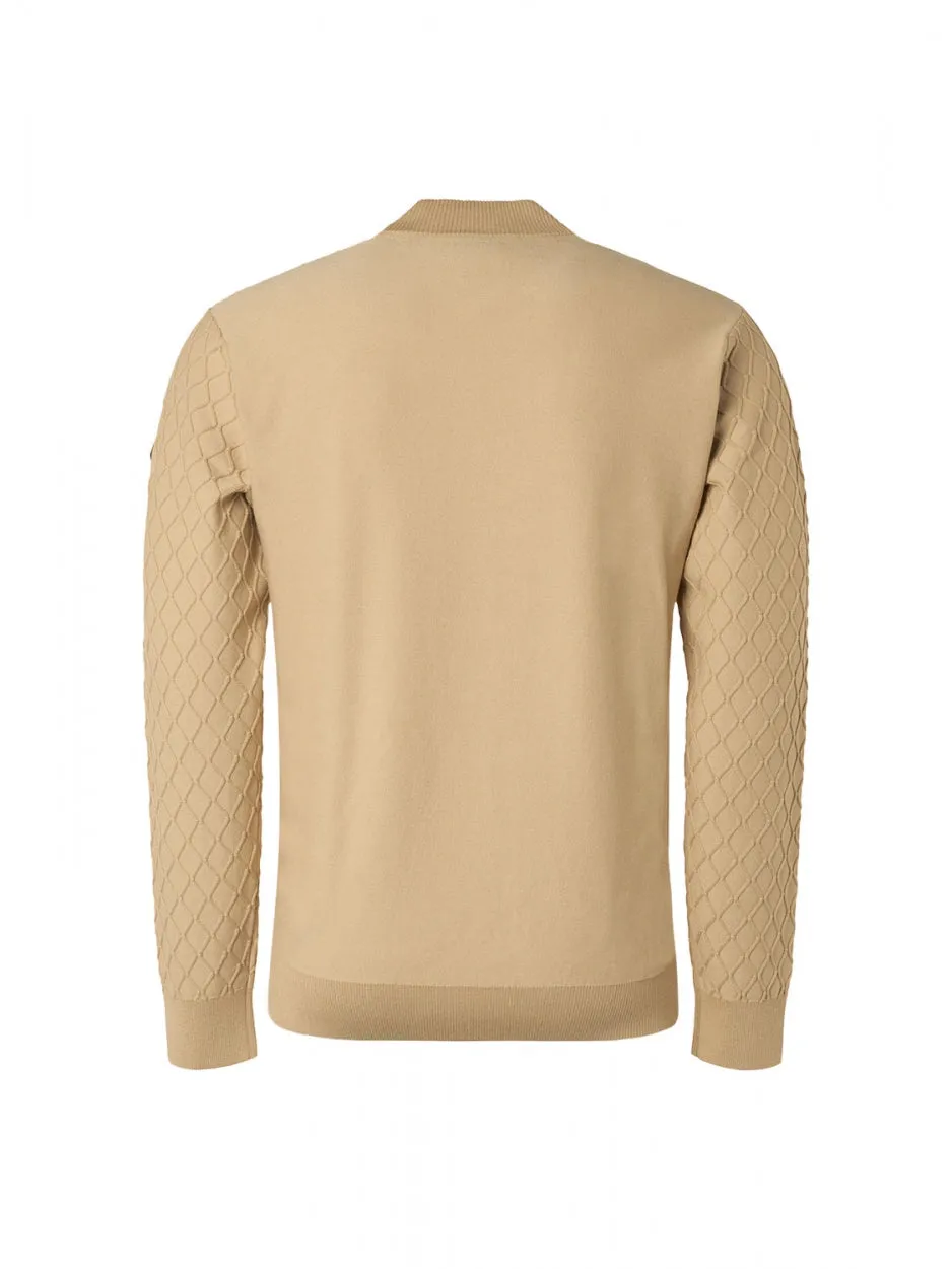 Pullover Crewneck Jacquard Mix Knit Solid | Stone