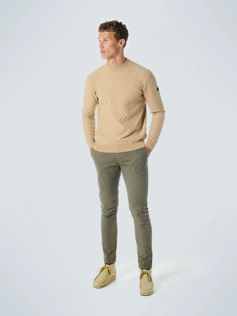 Pullover Crewneck Jacquard Mix Knit Solid | Stone