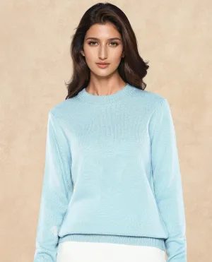 Rareism Women Ruto Light Blue Relaxed Fit Printed Sweater