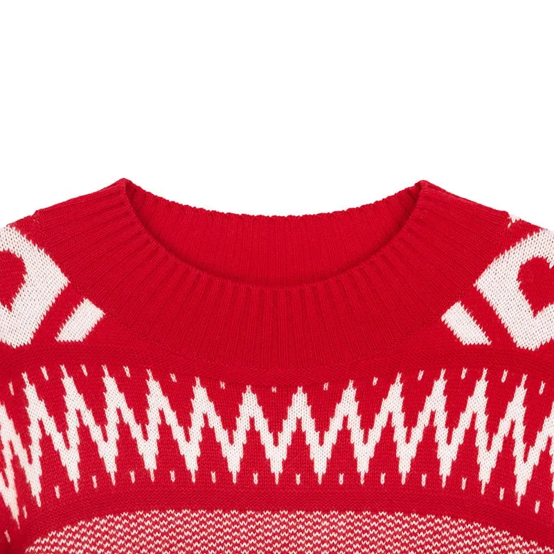 Red & White Jacquard-knit Christmas Wool Sweater