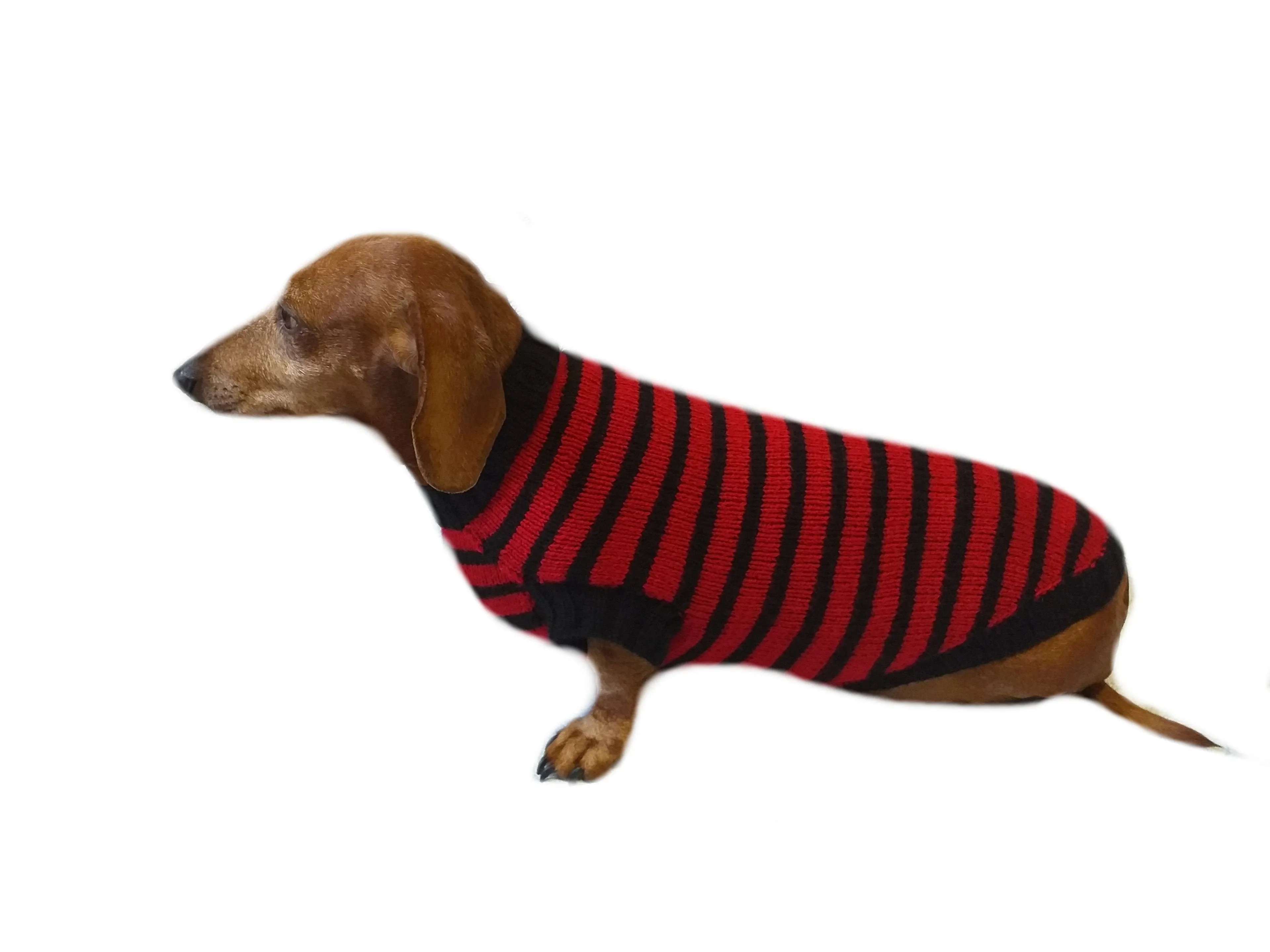 Red with black stripes dog knitted sweater, clothes for dachshund, sweater dog, clothes for dog, sweater for small dogs, dachshund sweater