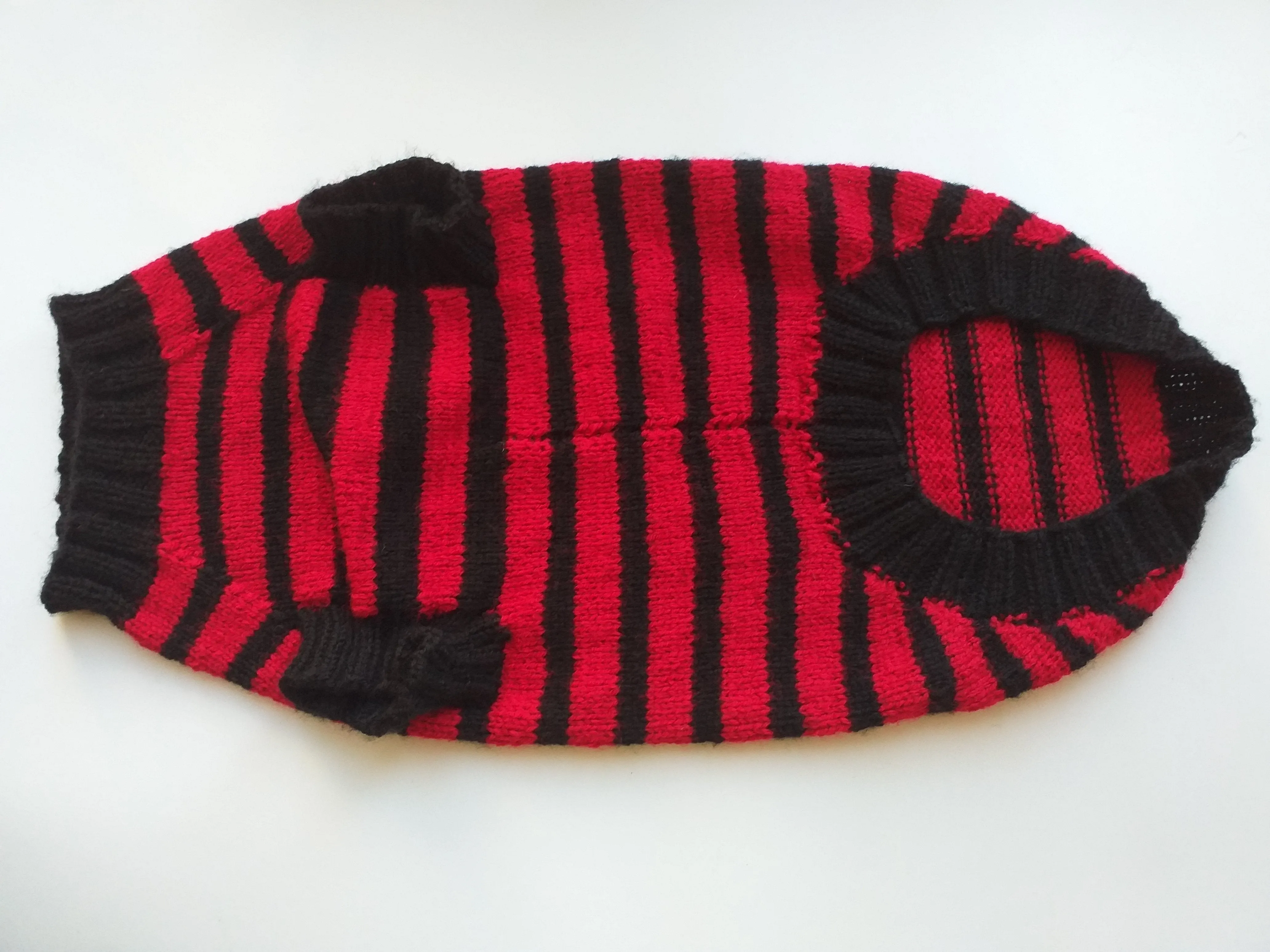 Red with black stripes dog knitted sweater, clothes for dachshund, sweater dog, clothes for dog, sweater for small dogs, dachshund sweater