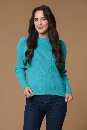 Ribbed Diamond Sweater-Teal