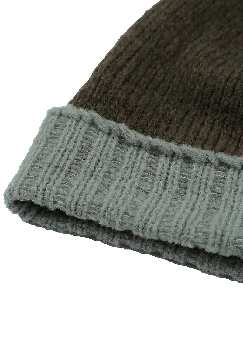 Ribbed Dual Khaki Wool Beanie Hat