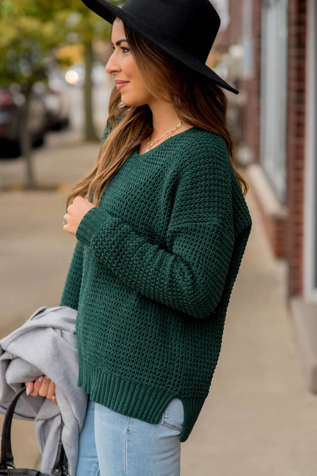 Ribbed Knit Side Slit Sweater