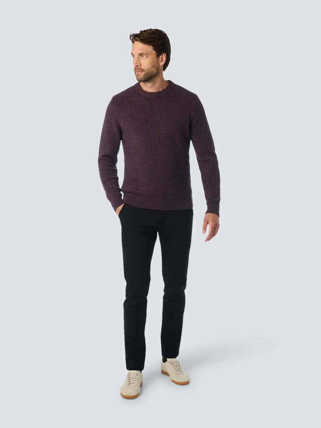 Round Neck Sweater in Two Colors: Soft and Stretchy for Ultimate Comfort | Aubergine