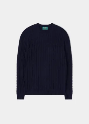 Roxburgh Long Sleeve Cable Crew Neck In Dark Navy - Classic Fit