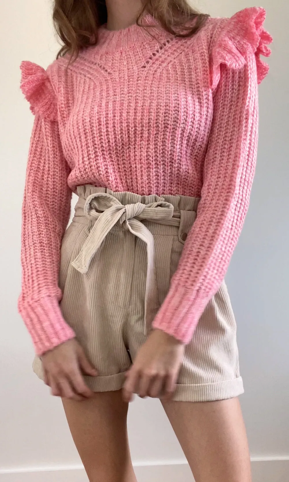 Ruth Ruffle Shoulder Sweater in Pink - FINAL SALE