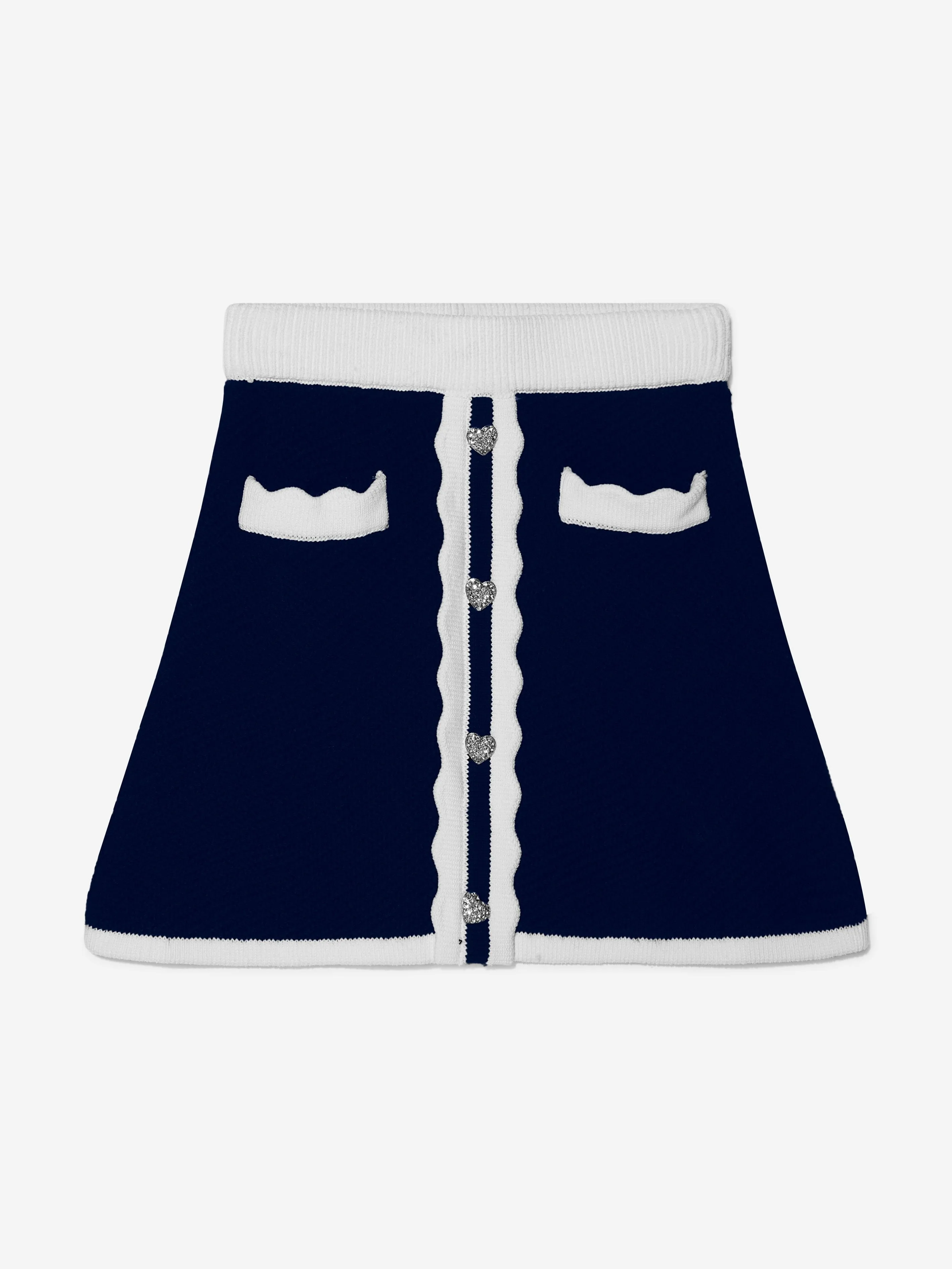 Self Portrait Girls Knitted Mini Skirt in Navy