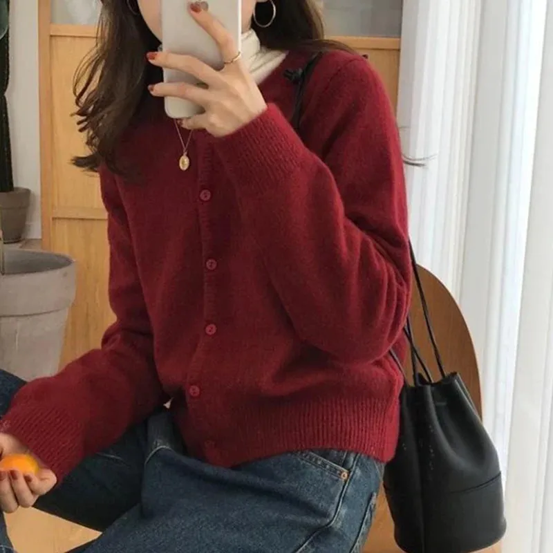 Simple Elegant Comfortable Cozy Stylish Loose Long Sleeve Knitted Cardigan Sweater