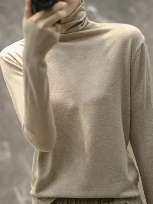 Solid Color Heaps Collar Long Sleeve Knitwear Tops