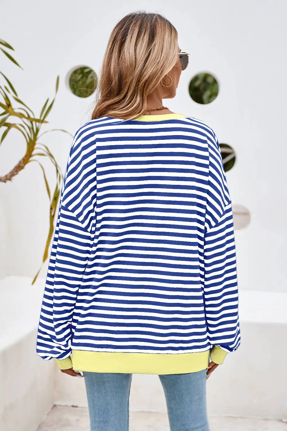 Striped Oversized Pullover Sweatshirt