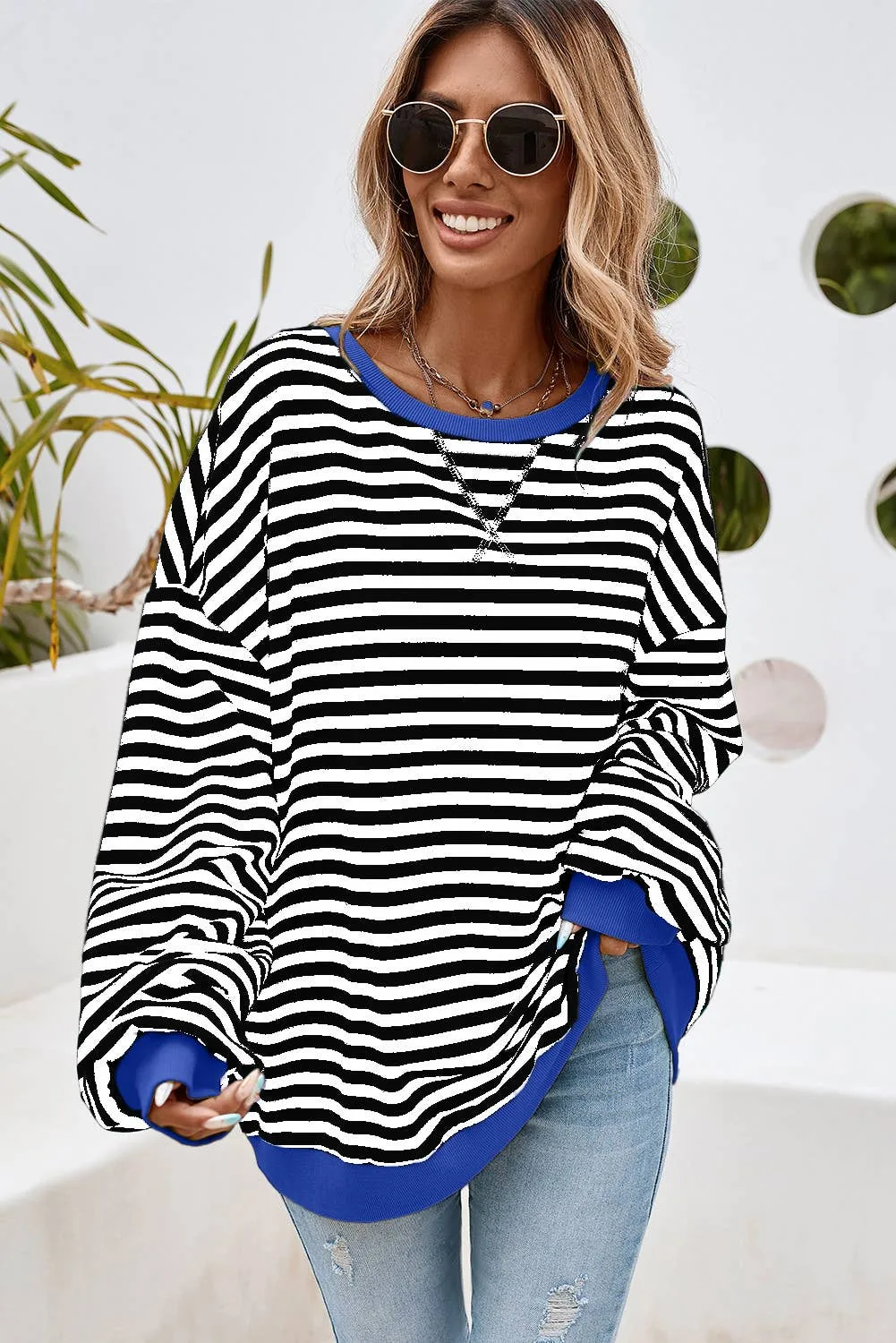 Striped Oversized Pullover Sweatshirt