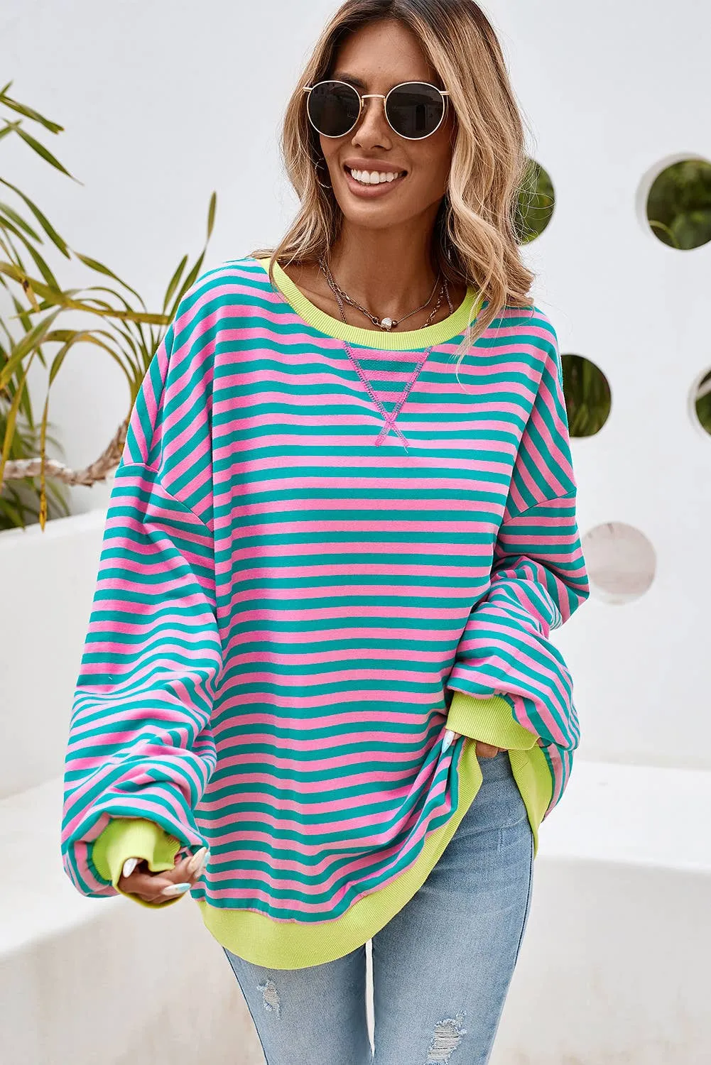 Striped Oversized Pullover Sweatshirt