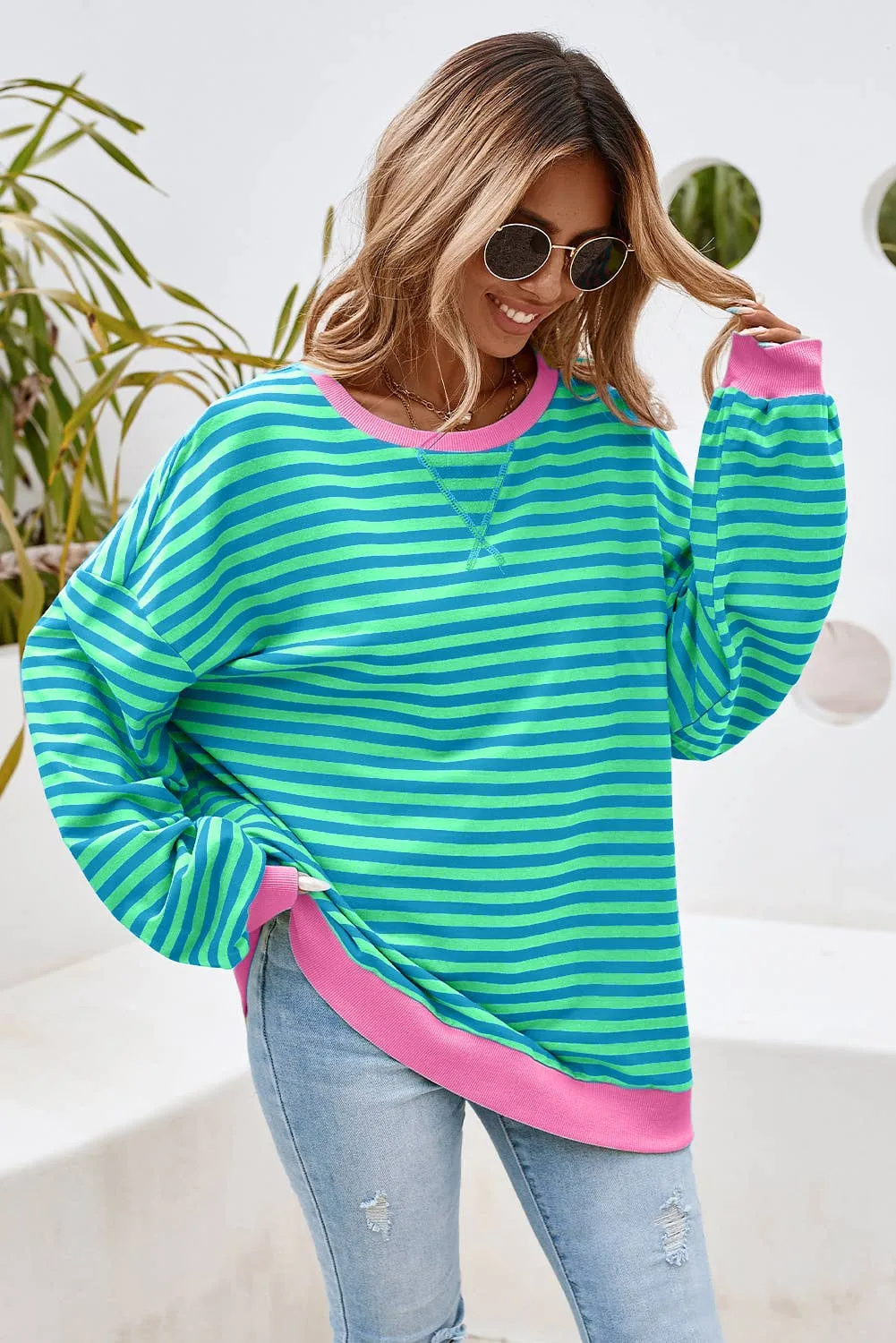 Striped Oversized Pullover Sweatshirt