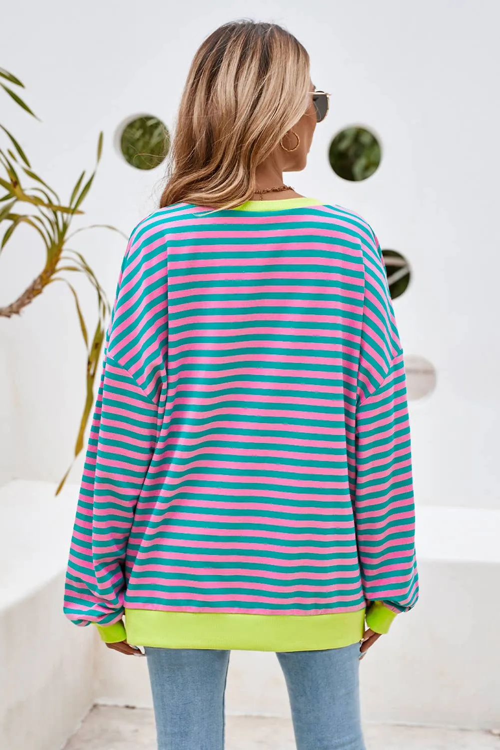 Striped Oversized Pullover Sweatshirt