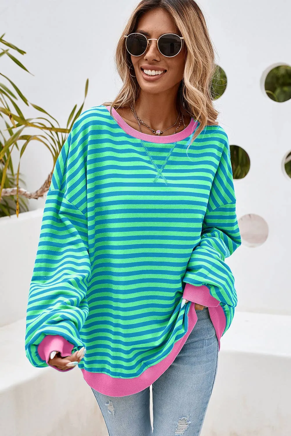 Striped Oversized Pullover Sweatshirt